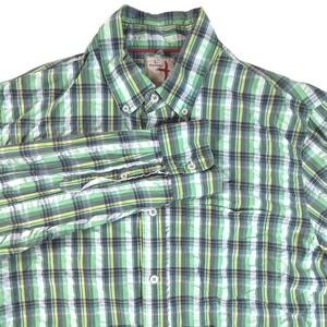 Relwen Button Down Shirt Mens Large Plaid Stretch Performance Green Shirt